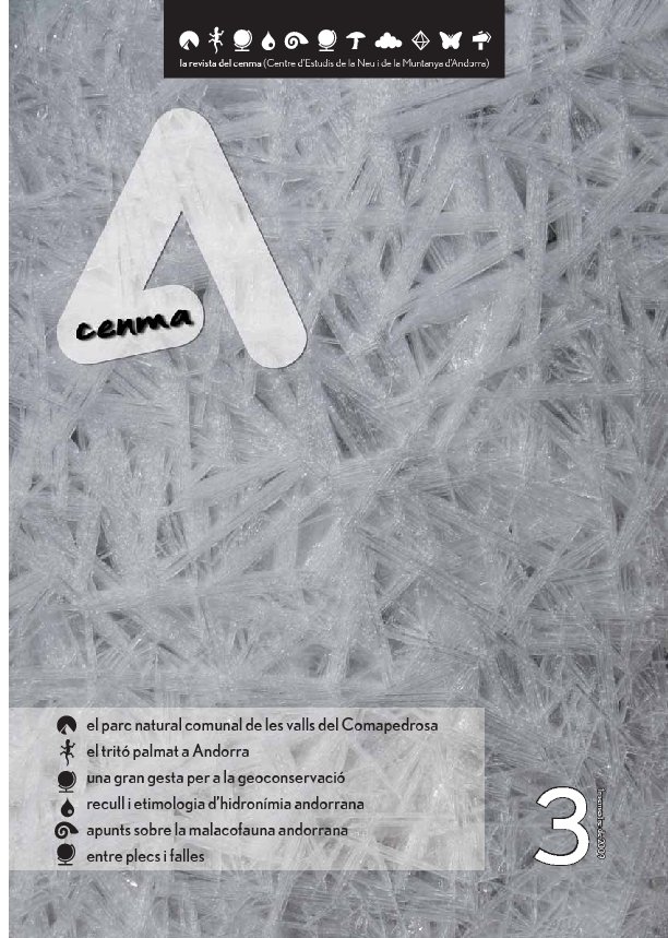 Photo description: Revista Cenma nº 3, portada con una foto de un tipo de hielo especial, al que en Andorra creo que llaman gebre.