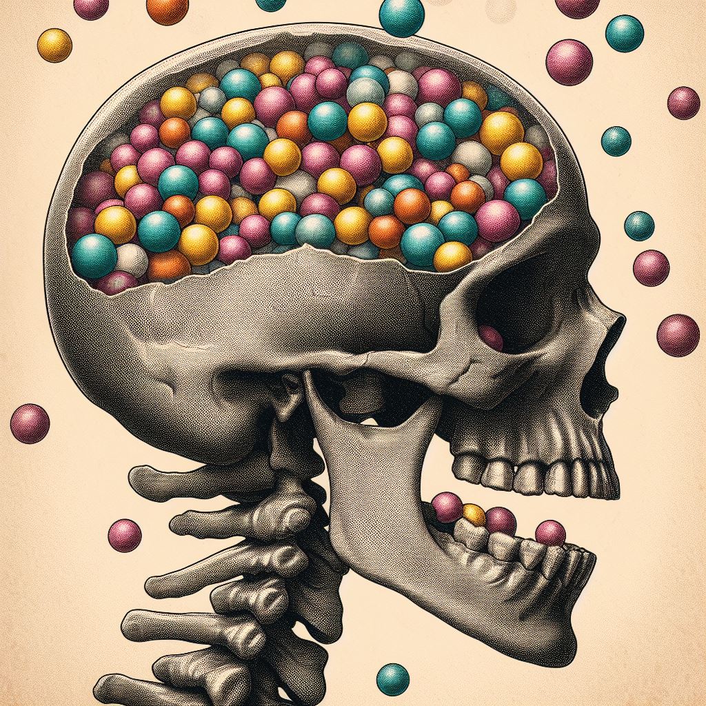 Photo description: A skull that is a ball pool.